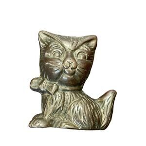 Vintage Brass Cat Figure Taiwan For Action Paperweight MCM Kitten Sitting Metal